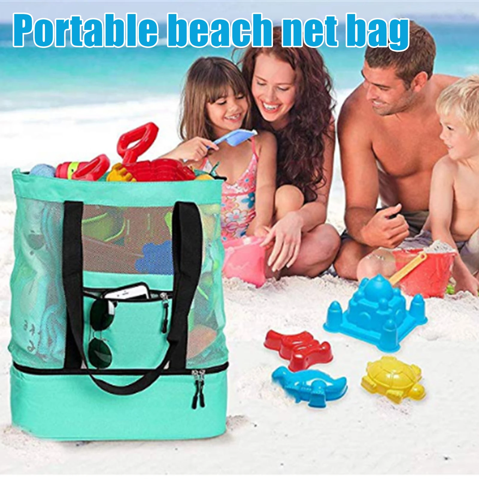 

Mesh Tote Insulated Cooler Beach Bag Refrigerator Compartment Oversized Zipper Closed Camping Tote Bag 2 Layer HFing