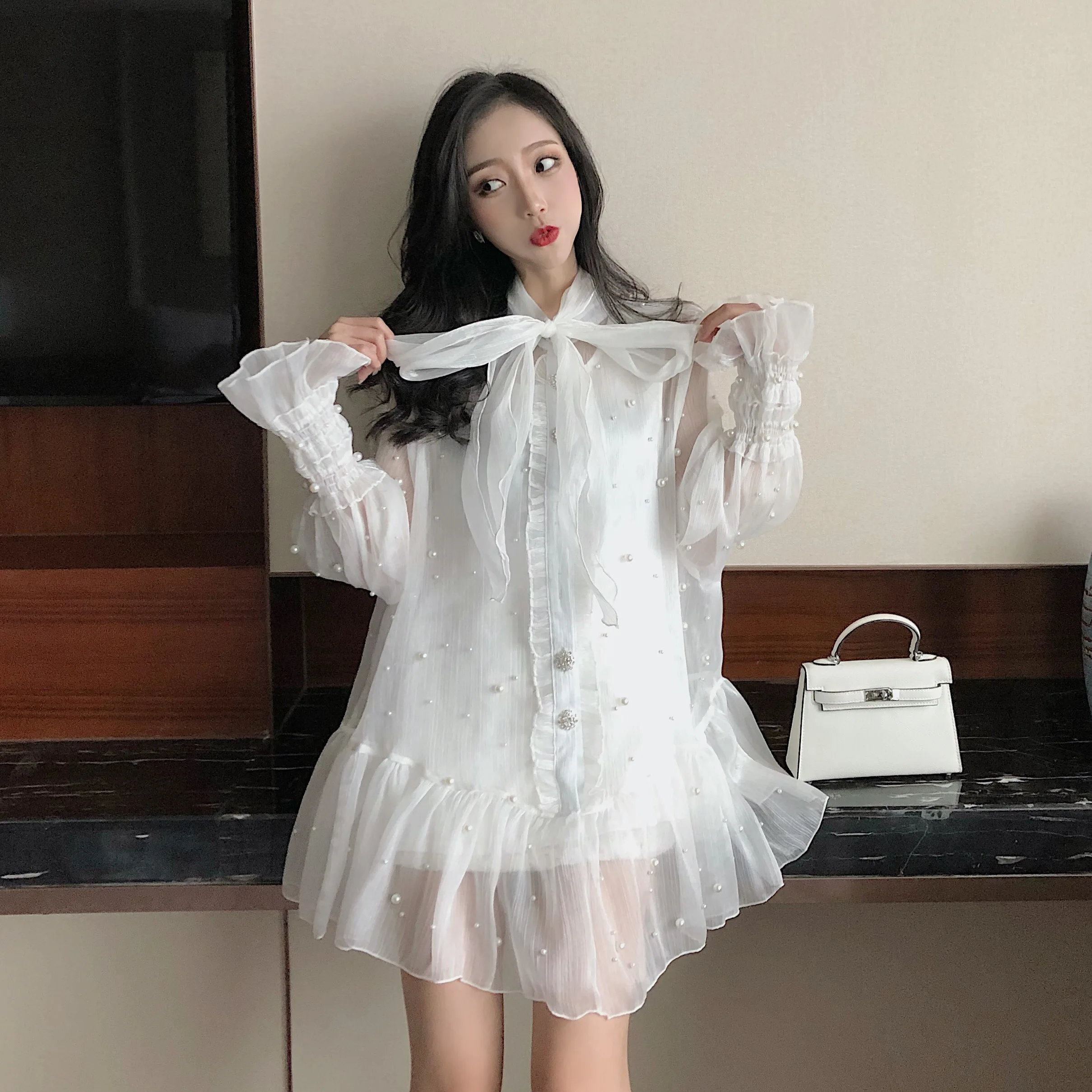 Женское шифоновое платье с бантом и базовое комплект из 2 предметов повседневная