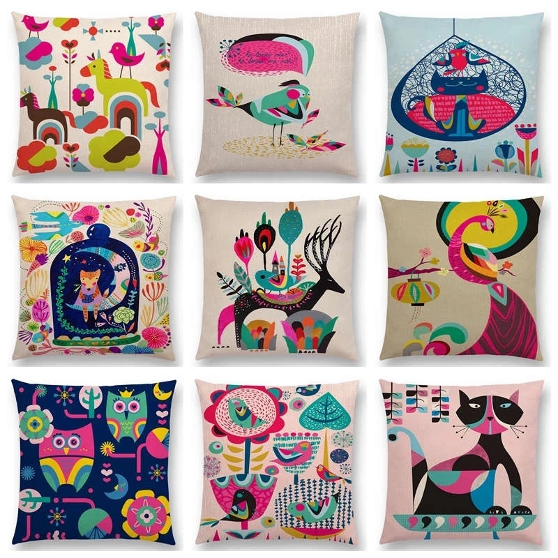 Двойной мультяшный чехол для диванной подушки красочные животные птица кошка