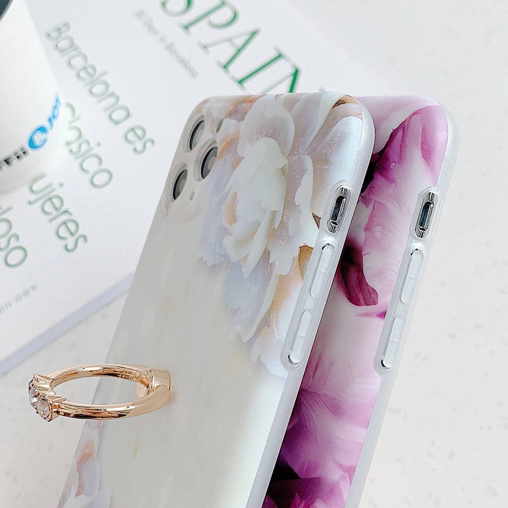 Чехол для телефона LOVECOM Flower Marble с кольцом-держателем iPhone 11 Pro Max XR X XS 7 8 Plus SE2020