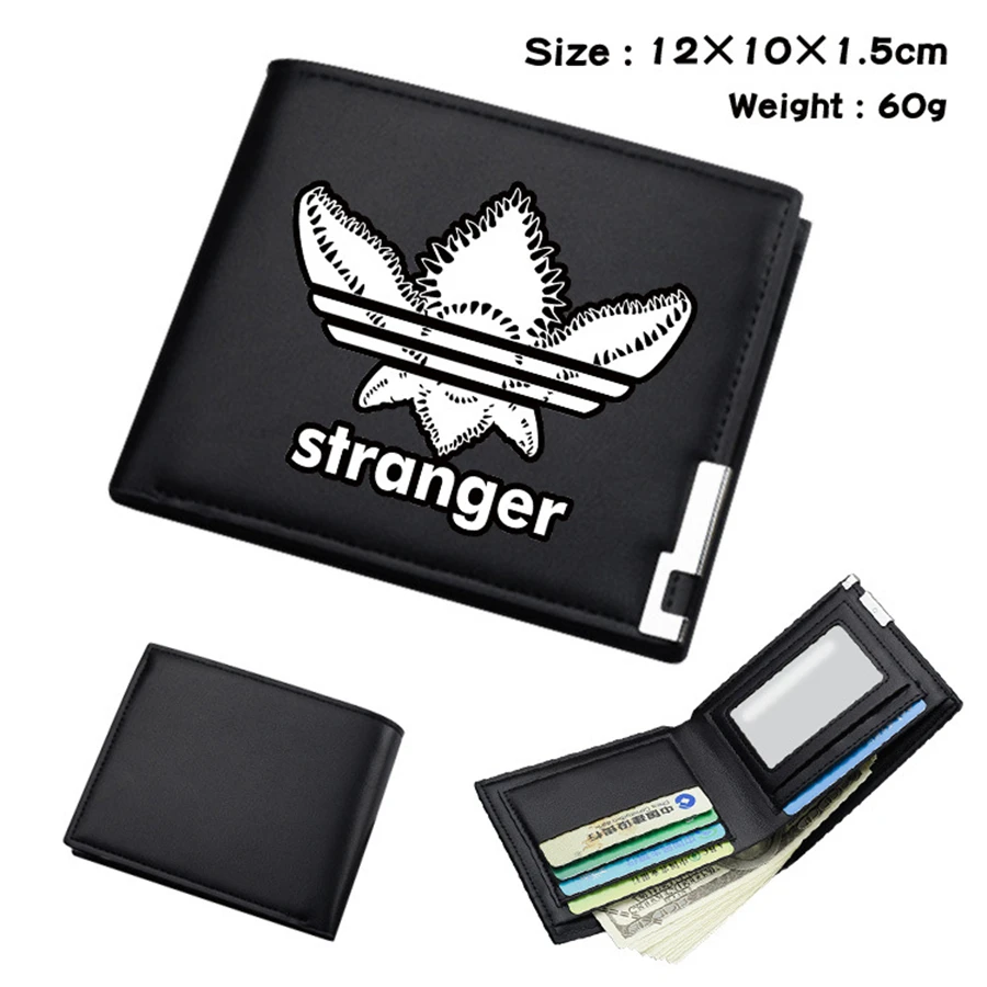Cute Stranger Things Black PU Wallet Men's Bifold Photo Card Holder Boys Girls Teenager Leather Cosplay Casual Purses Gifts
