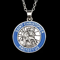 retro round saint christopher pattern pendant necklace mens womens necklace metal religious pendant accessories party jewelry