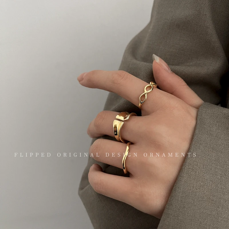 

Простой и нестандартный Комплект из трех предметов Открытое кольцо на указательный палец Женская мода индивидуальный нишевой дизайн регул...