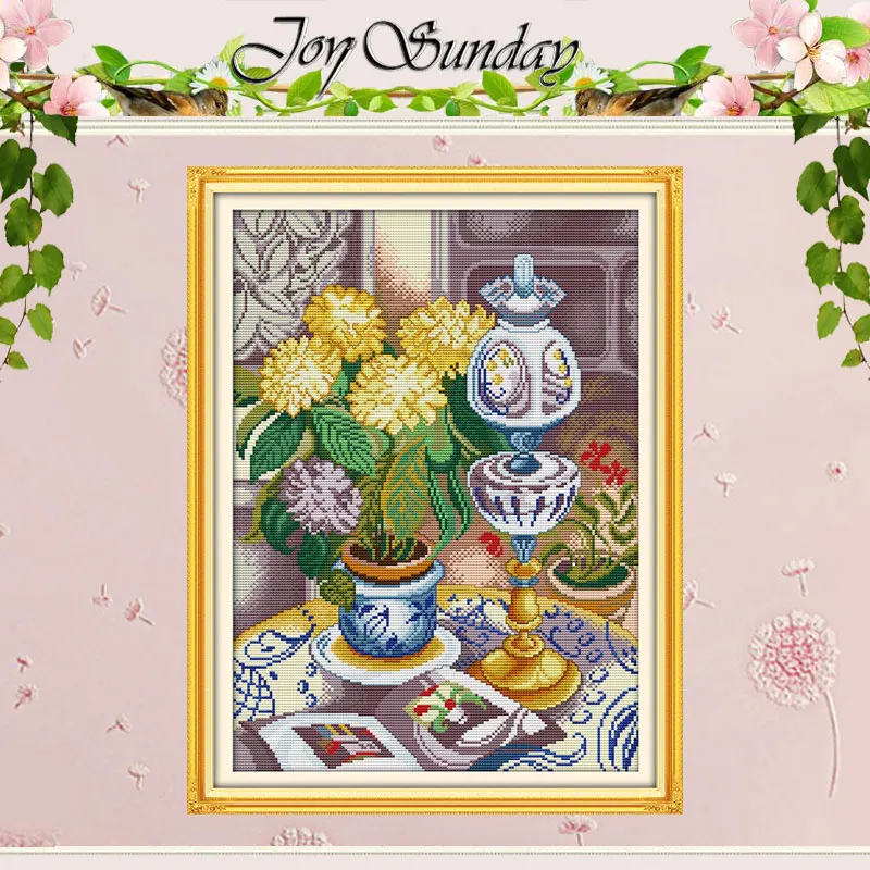 

Chrysanthemum Vase Counted Cross Stitch 11CT 14CT Cross Stitch Sets Wholesale Chinese Cross-stitch Kits Embroidery Needlework