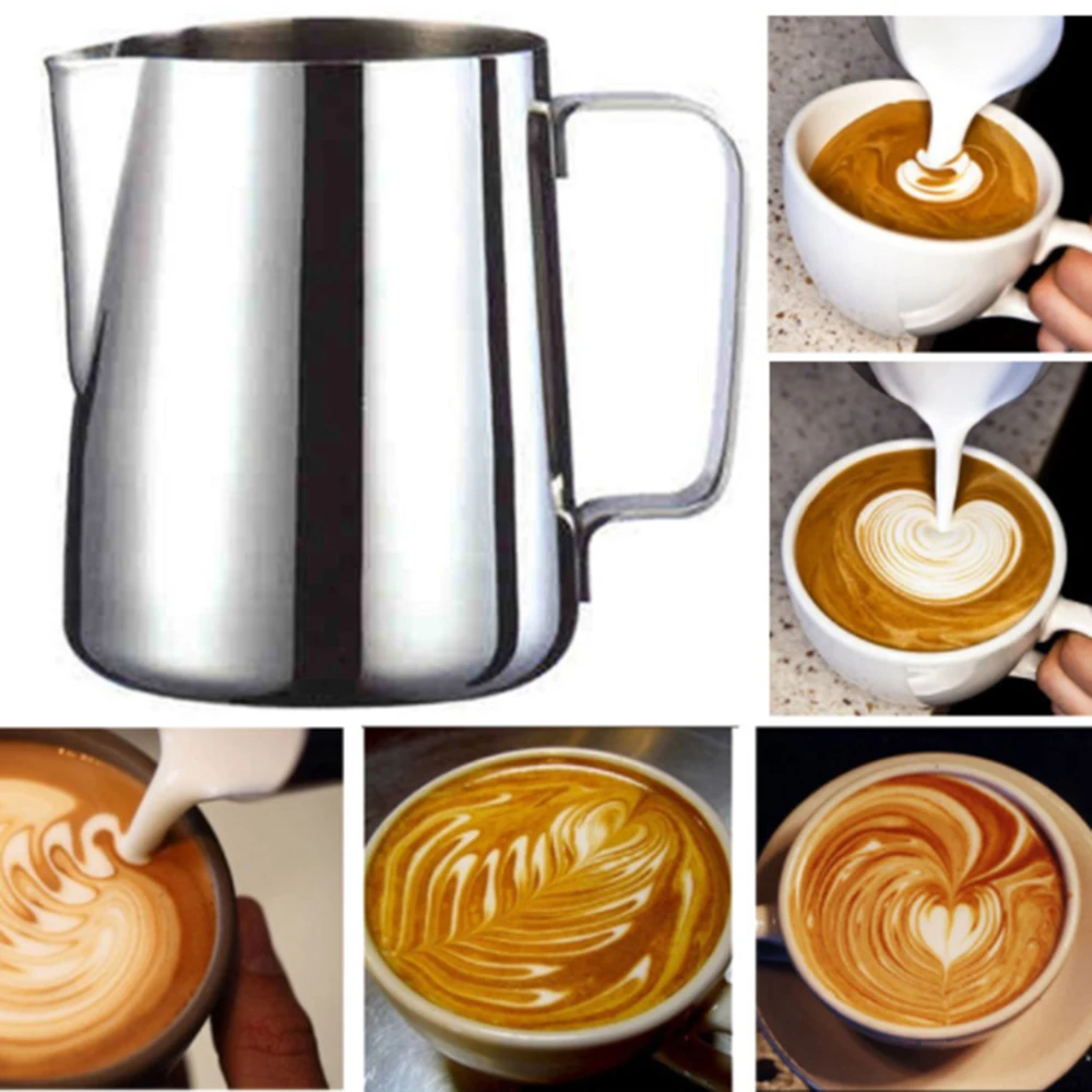 

Stainless Steel Frothing Coffee Pitcher Pull Flower Cup Cappuccino Milk Pot Espresso Cups Latte Art Milk Frother Frothing Jug