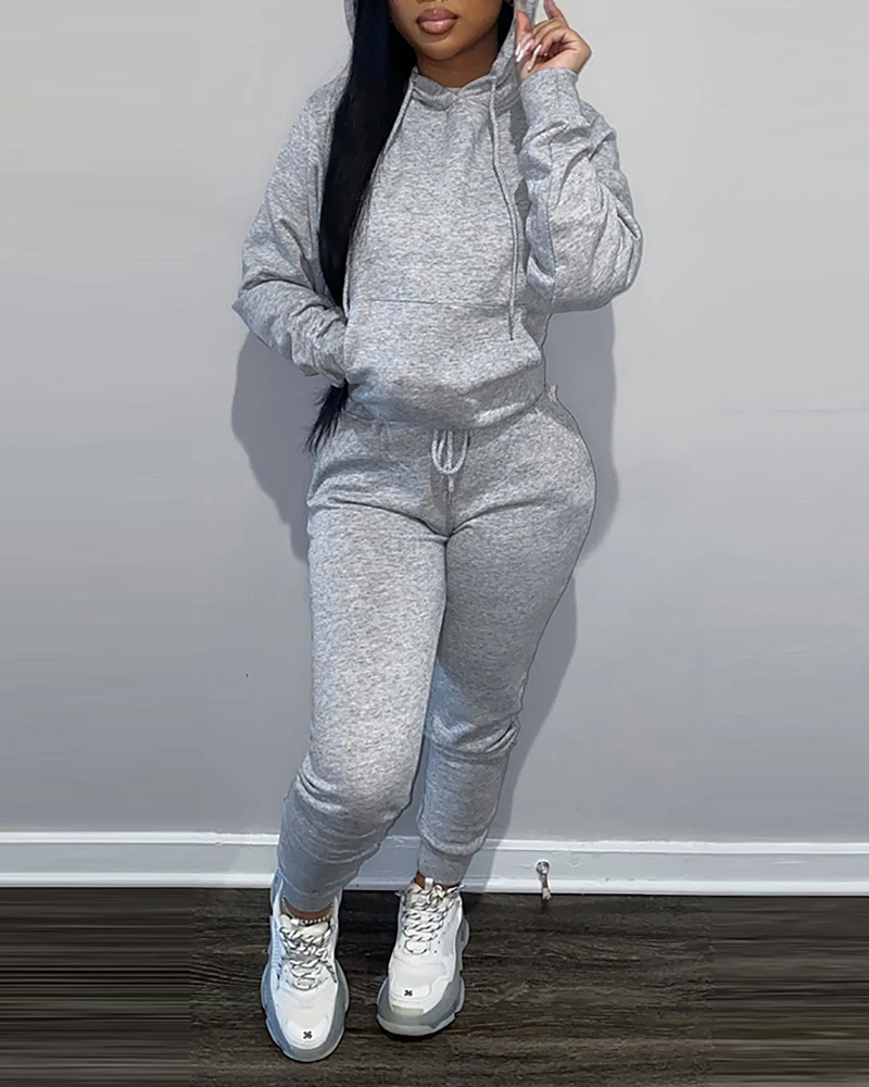 

Женский Повседневный свободный комплект из 2 предметов, дизайнерский свитшот с карманами и длинным рукавом и брюки с капюшоном, весна-осень ...