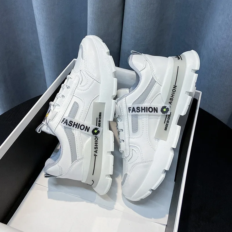 

Spring Chunky Sneakers Women PU Leather Platform Casual Shoes Ladies Breathable non-slip lace-up Fashion Shoes zapatos de mujer
