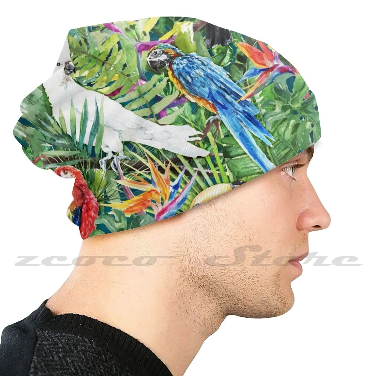 Трикотажные головные уборы с персонализированным рисунком птицы в раю