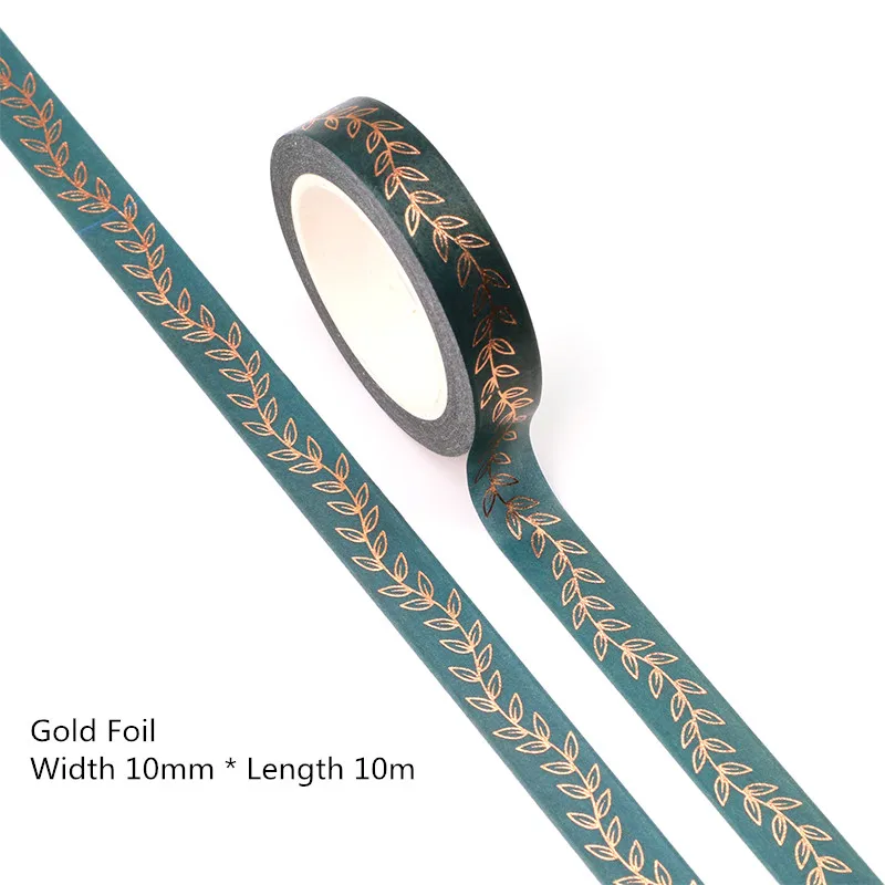 

10pcs/Lot 10mm x 10m Gold Foil Leaf Green Washi Tape Scrapbook Paper Masking Adhesive Christmas washi tape set