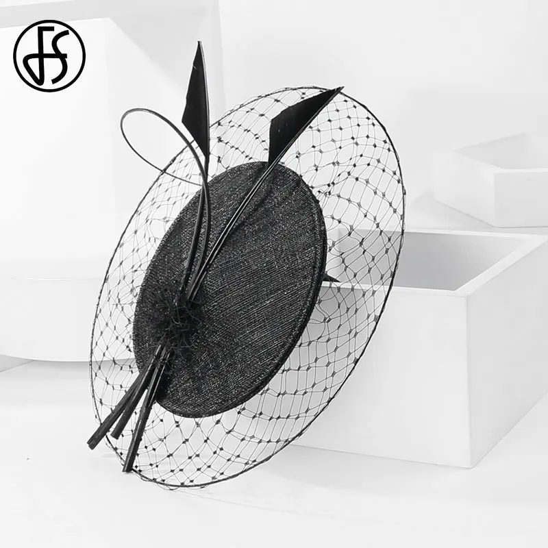 FS черный для торжественного случая шляпа женщин Свадебная фата из сетчатого