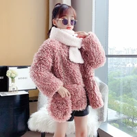 girls babys coat jacket outwear pink fuzzy thicken winter plus velvet warm fleece sport cotton outfits%c2%a0childrens clothing