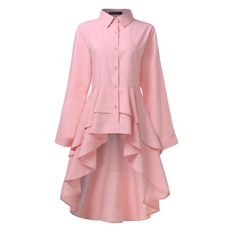 

Fashion Women Ruffles Hem Blouse Elegant Lapel Neck Swallowtail Shirts Solid Long Sleeve High Waist Tops Irregular