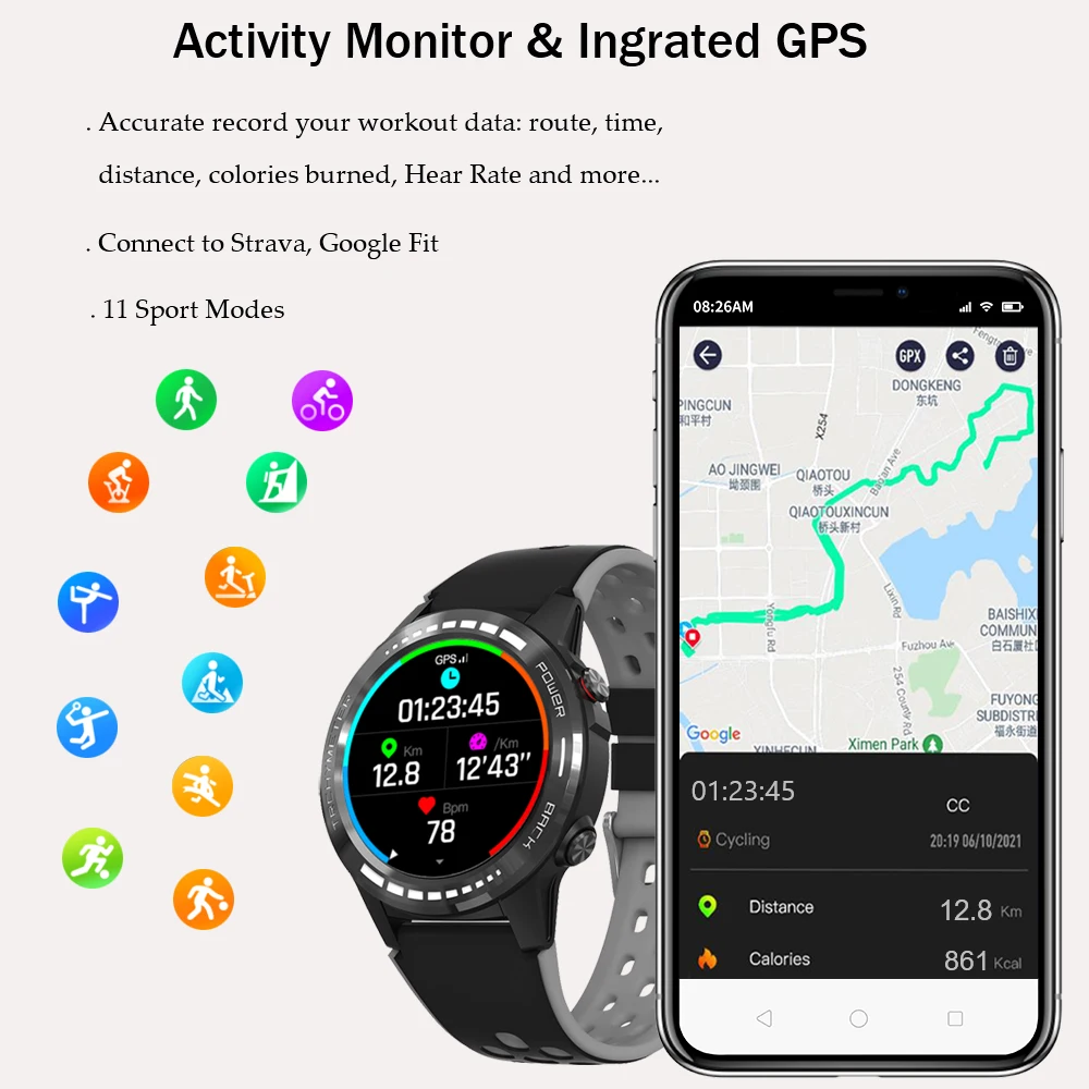 Смарт-часы SMA M7S мужские с Sim-картой 2021 GPS Strava водонепроницаемые фитнес-часы для