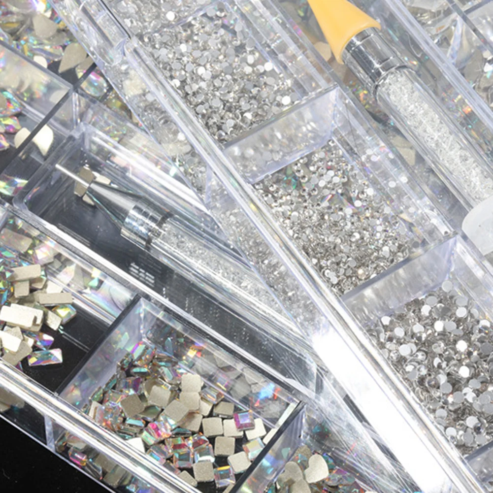 

21 Grids Nail Art Flat Back Fashion Easy Apply Crystal Rhinestone Set Home Salon DIY Manicure For Beginner Professional Hotfix