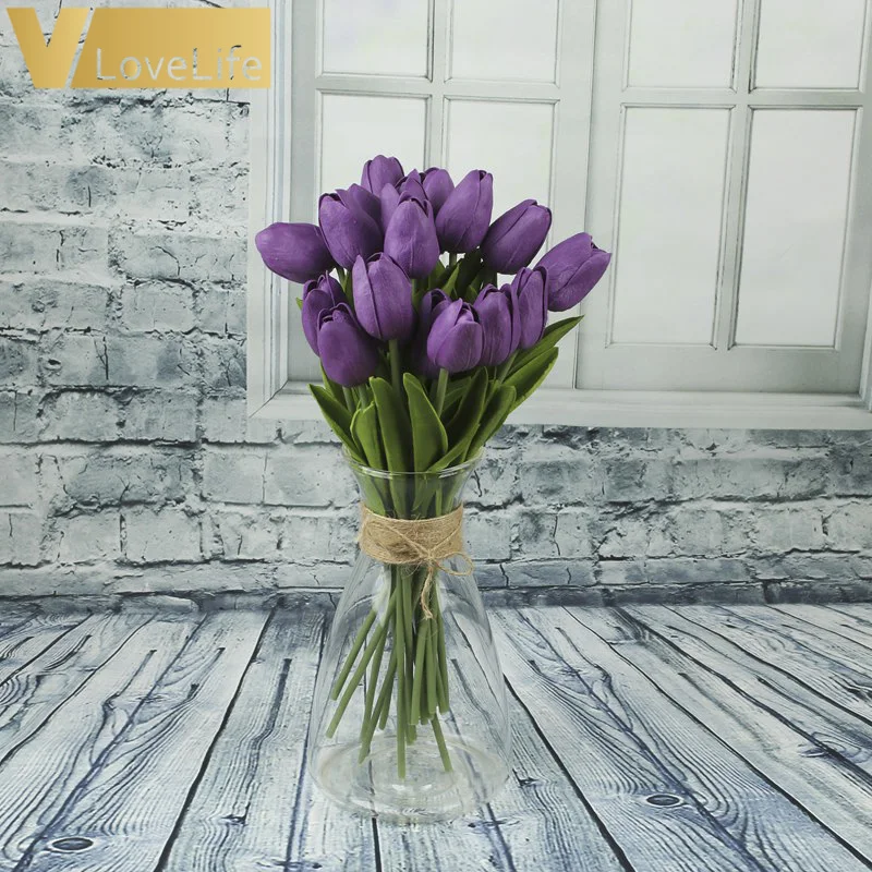purple 10 шт. искусственные тюльпаны цветы PE Роза декор лаванды цвета орех и хвост латекса для Свадебная вечеринка Декор, свадебный букет - Цвет: purple