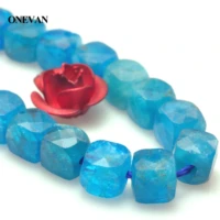 onevan natural a blue apatite faceted square loose stone charm beads 3 8 0 2mm bracelet necklace jewelry making diy gift design