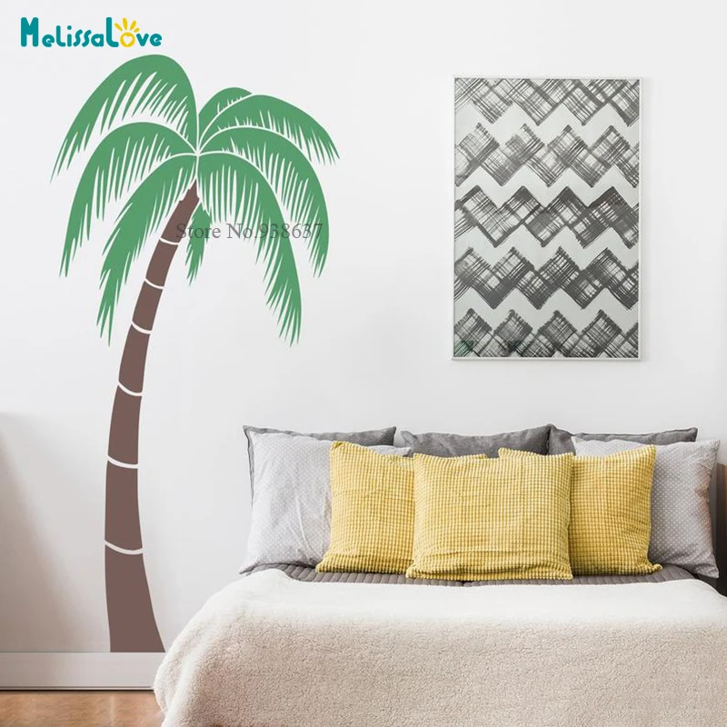 

Palm Tree 2 Custom color available Hawaii stickers Beach Summer island Seaside resort Mural Wall Sticker Vinyl wallpaper BB590