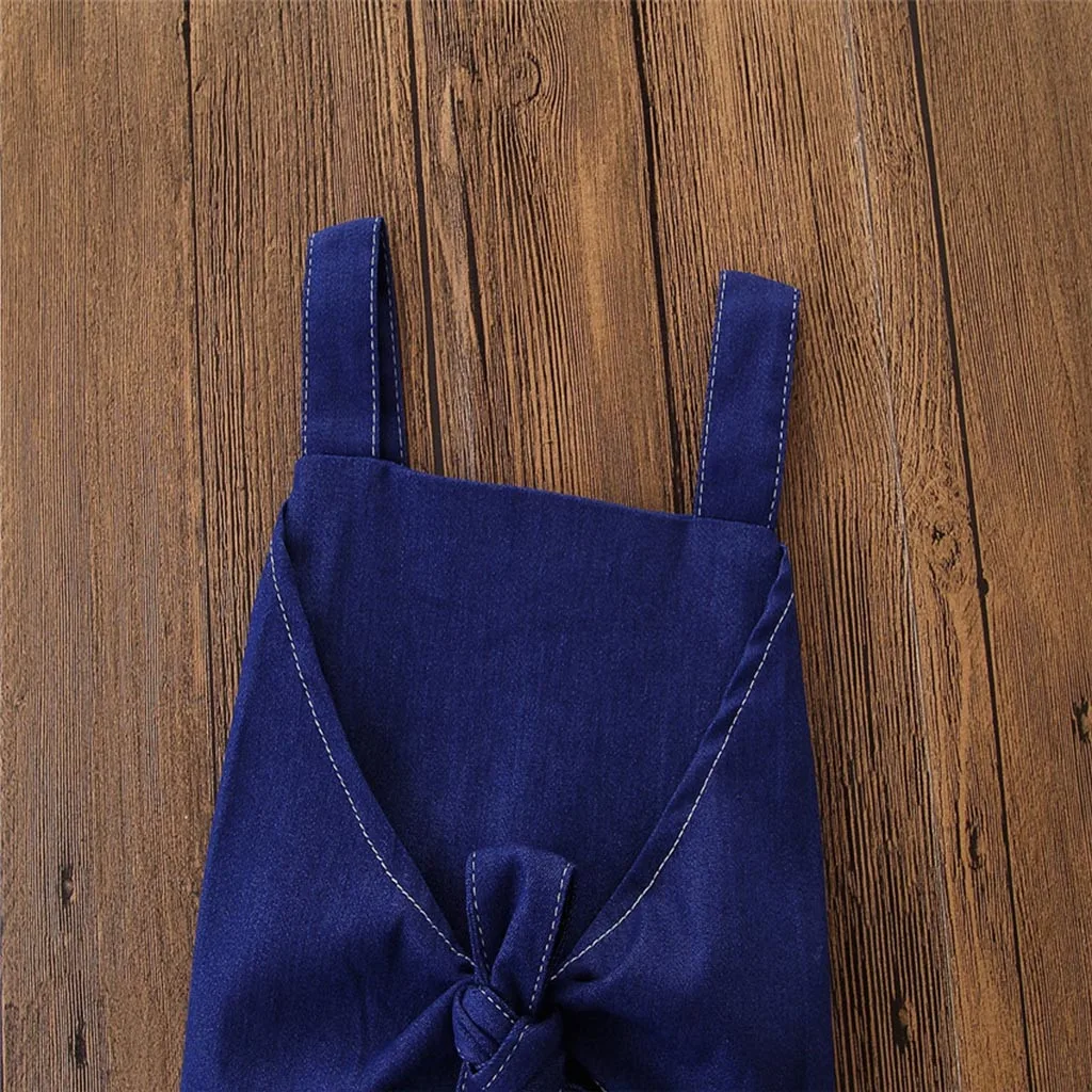 2019 новый комплект модной одежды для маленьких девочек джинсовая рубашка с бантом