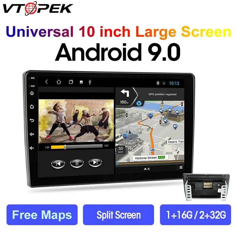 Автомагнитола Vtopek на Android 2 Гб ОЗУ 32 ПЗУ с GPS Навигатором видеоплеером для