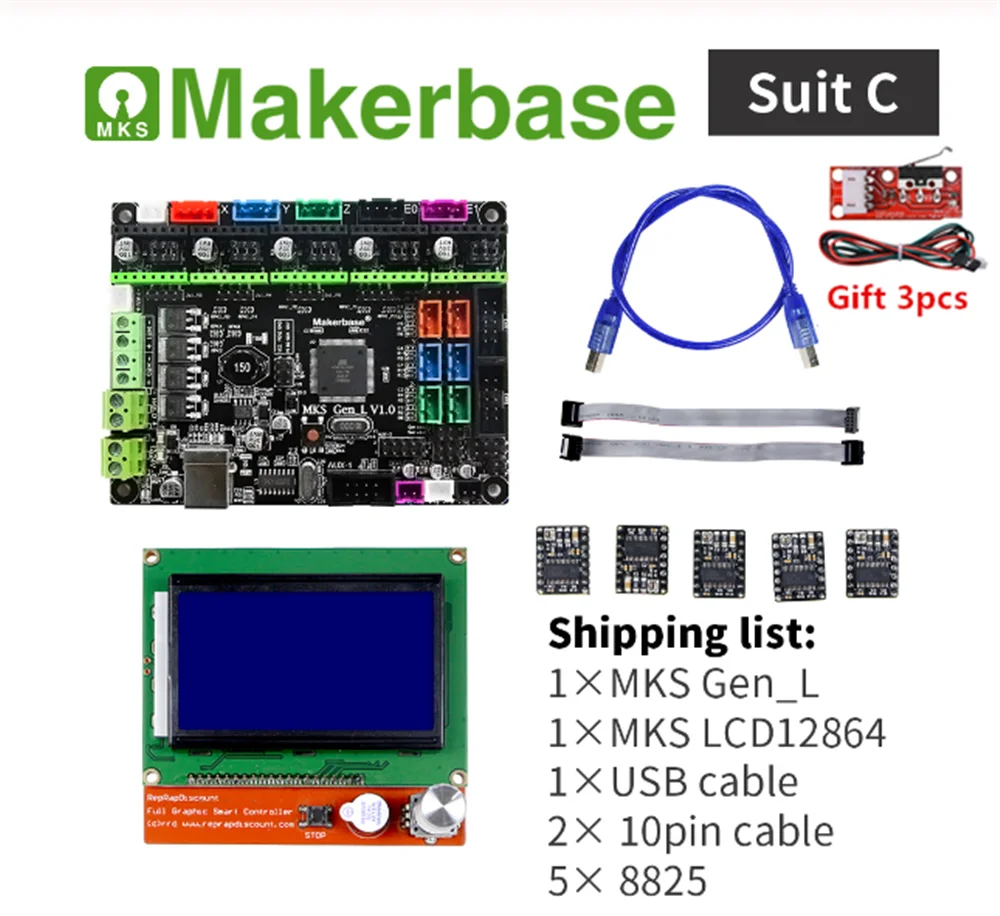 GenL-12864-DRV8825 3d принтер контроллер карты MKS GEN L V2.0+ Ramps lcd 12864 Дисплей lcd 12864+ RepRap Шаговые драйверы DIY 3D принтер вещи - Цвет: GenL-12864-DRV8825