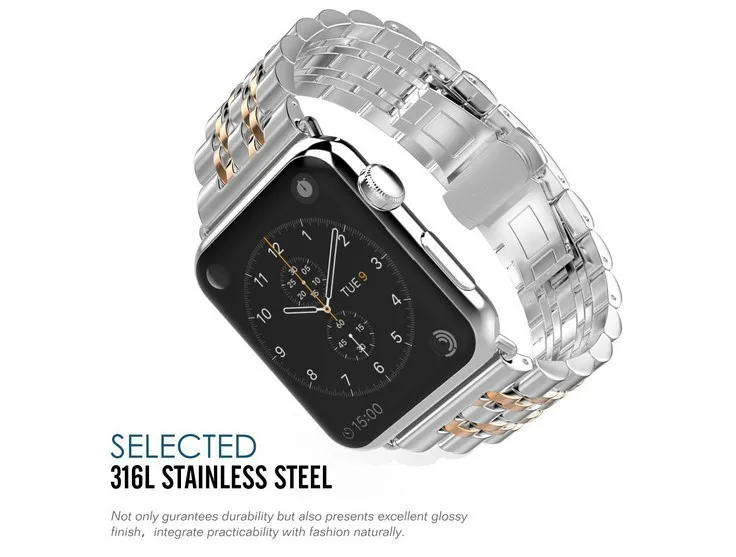 Мужской прочный браслет из нержавеющей стали для Apple Watch 5 4 3 2 1 металлический браслет или ремешок для ручных часов Apple Butterfly Пряжка для Apple Watch ремешок золотистый