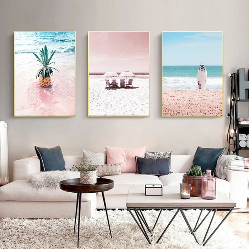 

GATYZTORY 3PC Painting By Number Pink Scenery Seaside HandPainted Kits Drawing Canvas DIY Oil Pictures Landscape Home Decor Gif