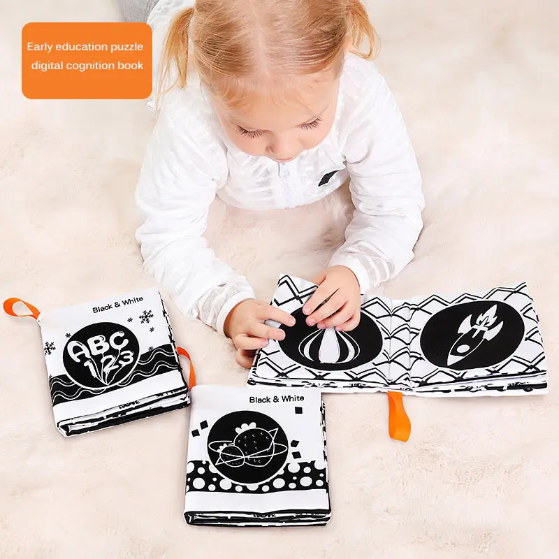 

3 Pack Soft Cloth Books Black And White Book Newborn Books 10/20 sheets early Learning Educational Toys animals fruits