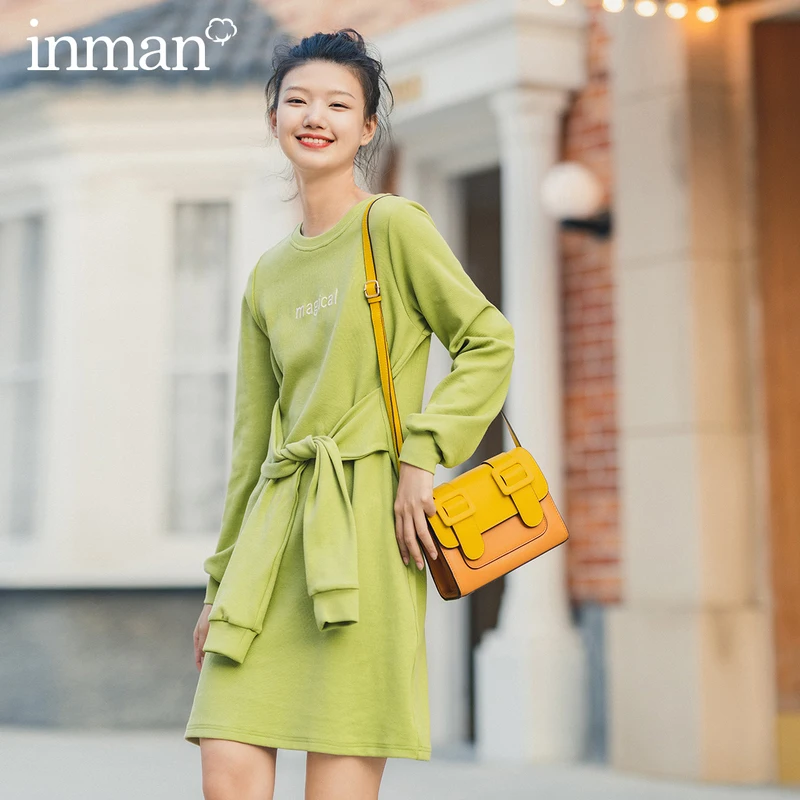 INMAN/весеннее женское мини платье ярких цветов с круглым воротником и вышивкой в