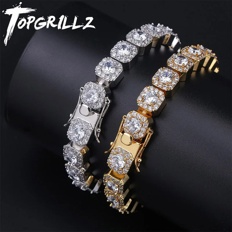 TOPGRILLZ 10 мм Теннисный браслет квадратный CZ камень Мужская хип хоп Бижутерия медный