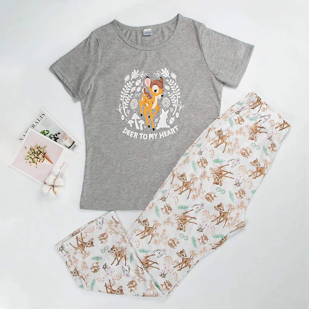 Женские пижамы с коротким рукавом женские из хлопка милый мультяшный пижамный