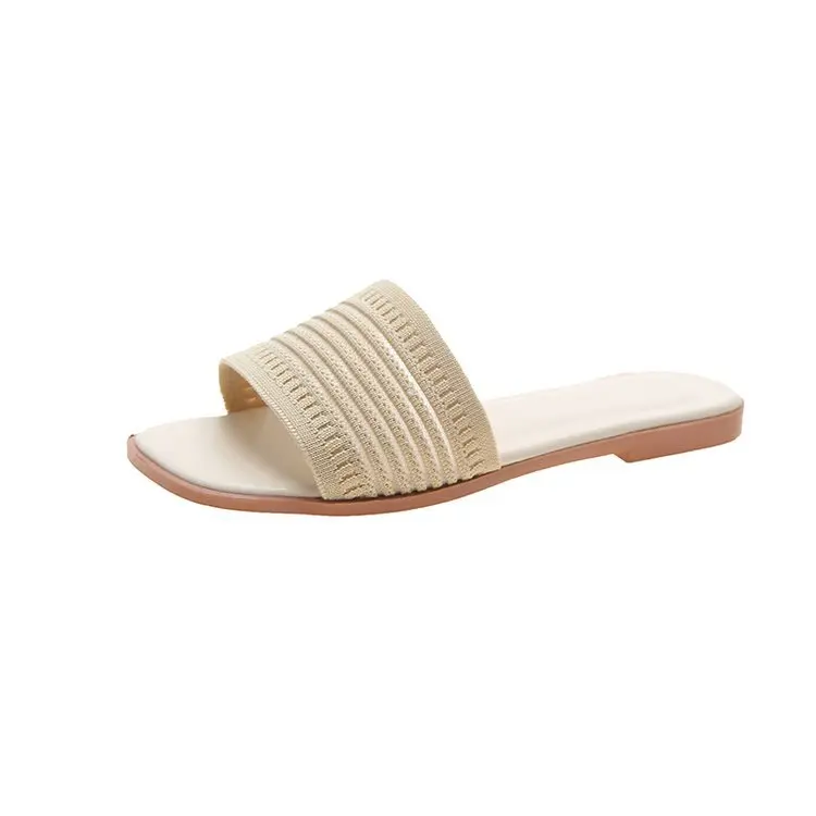 

Slippers Casual Shoes Woman 2021 Low Fretwork Heels Pantofle Luxury Soft Summer New Flat Cotton Fabric Slides Rome Rubber Leisur