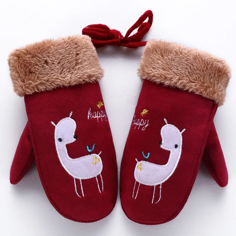 Happy deer red Хорошее качество; Новинка; Детские теплые перчатки; сезон осень-зима; детские перчатки с рисунком улыбающегося кролика; Детские перчатки для детей 2-8 лет; варежки; аксессуары - Цвет: Happy deer red