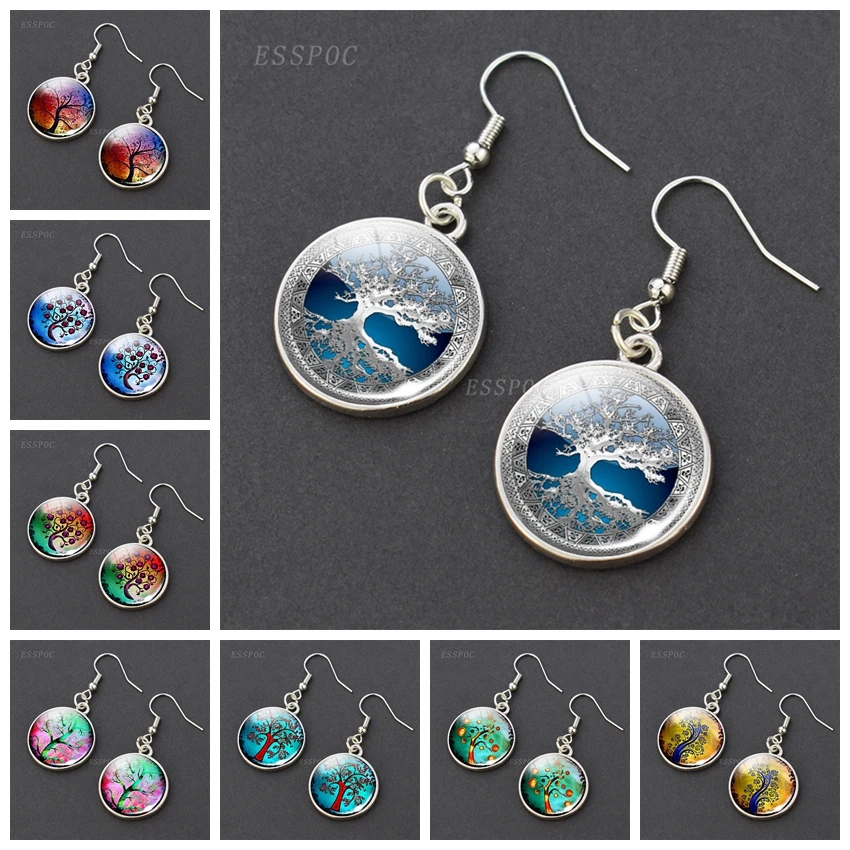 Дерево жизни стекло кабошон Висячие Серьги серьги ювелирные изделия подарки для