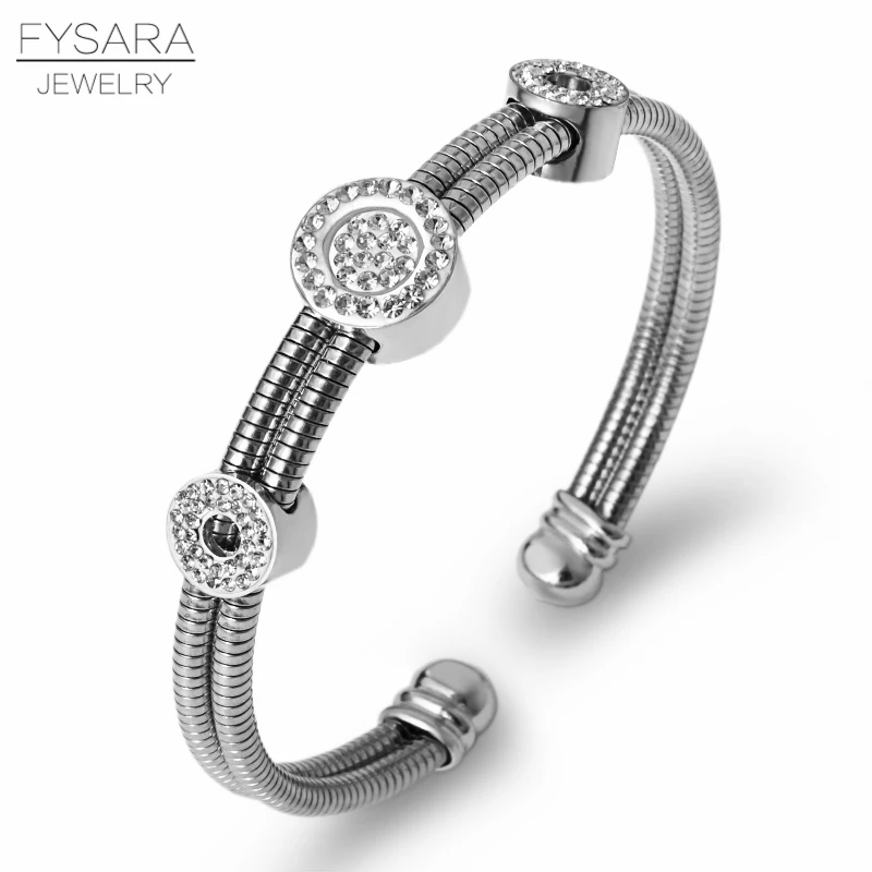 Silver Color FYSARA, золото, серебро, нержавеющая сталь, кабель, провод, манжеты, браслеты, круглый кристалл, очаровательные браслеты и браслеты для женщин, Винтажный дизайн - Окраска металла: Silver Color