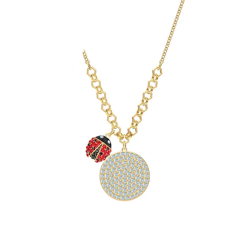 

Fashion jewelry high quality swa, glamour cute beetle insect women necklace geometric round pendant clavicle chain female