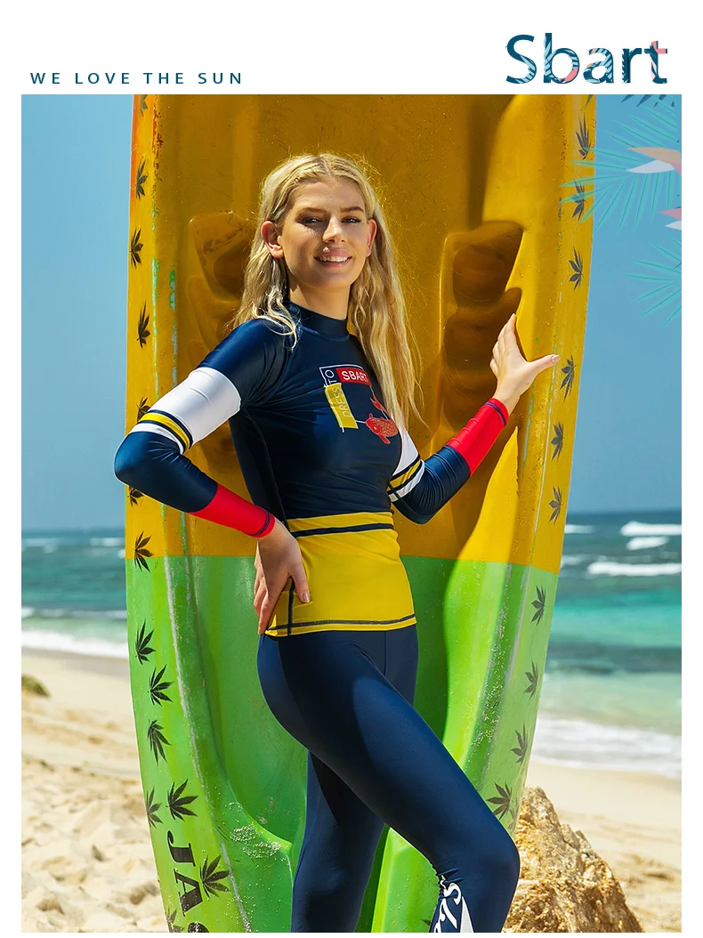 Женский купальный костюм SBART с длинным рукавом цифровым принтом лайкра защита от