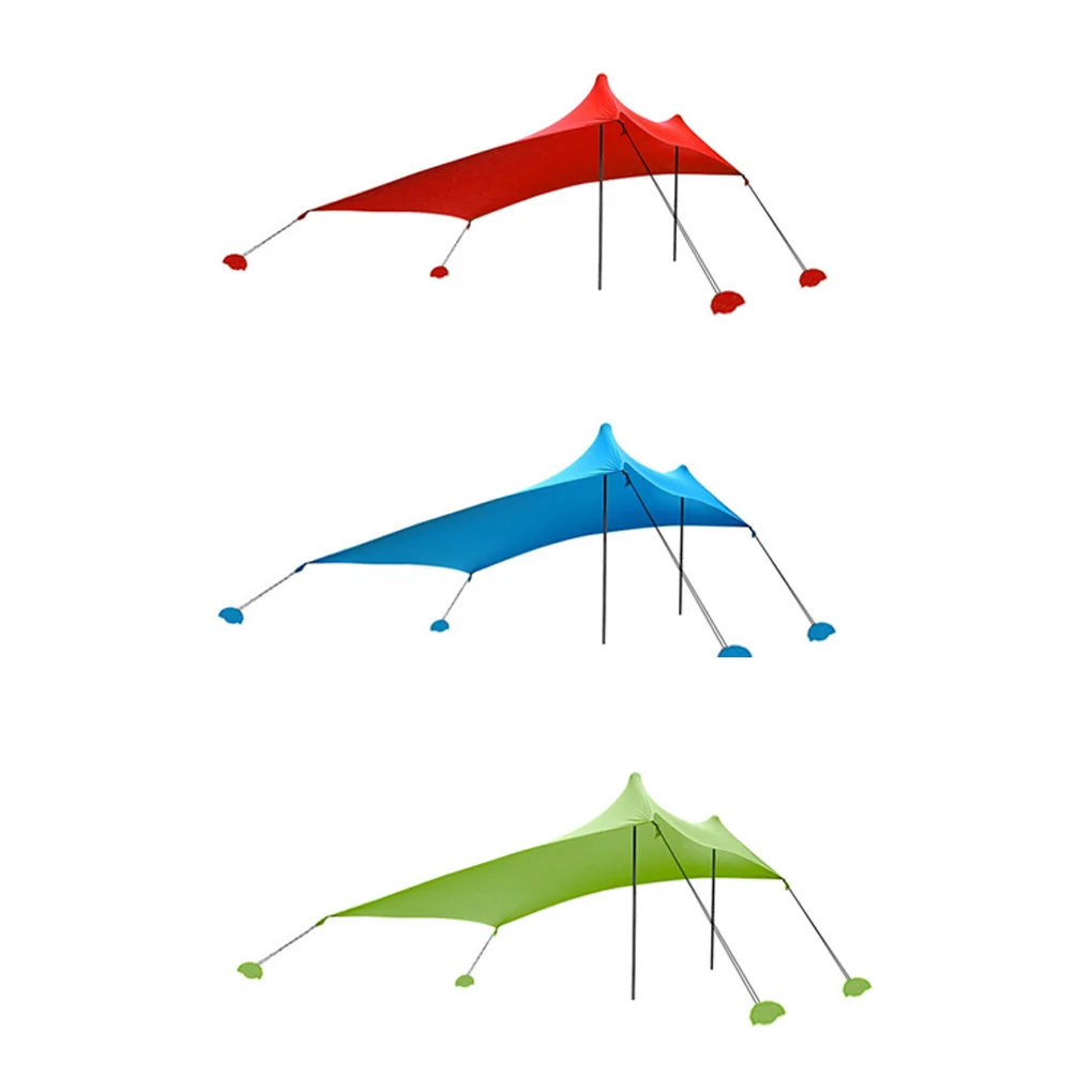 구매 가족 해변 양산 경량 차양 텐트 휴대용 야외 텐트 방수 접이식 캠핑 캐노피 폴 색상 랜덤