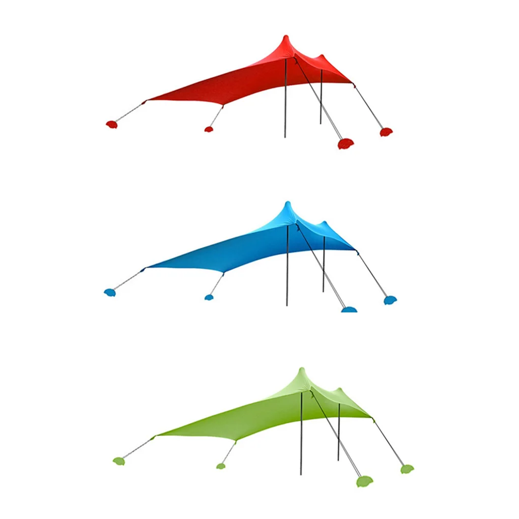 저렴한 가족 해변 양산 경량 차양 텐트 야외 휴대용 텐트 방수 접이식 캠핑 캐노피 폴 임의의 색상