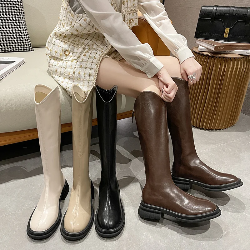 

Женские сапоги с круглым носком, осенне-зимняя обувь, привлекательные сапоги до бедра на высоком каблуке, женские Роскошные Дизайнерские Са...
