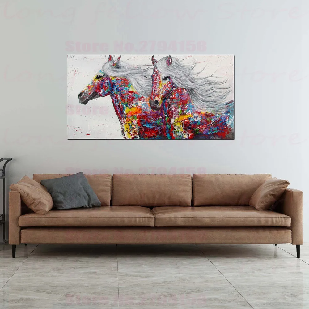 

Abstract Animal Huge Poster Couple Horse White Hair Home Decorations Painting Canvas Print Office Room Wall Decor Dropshipping