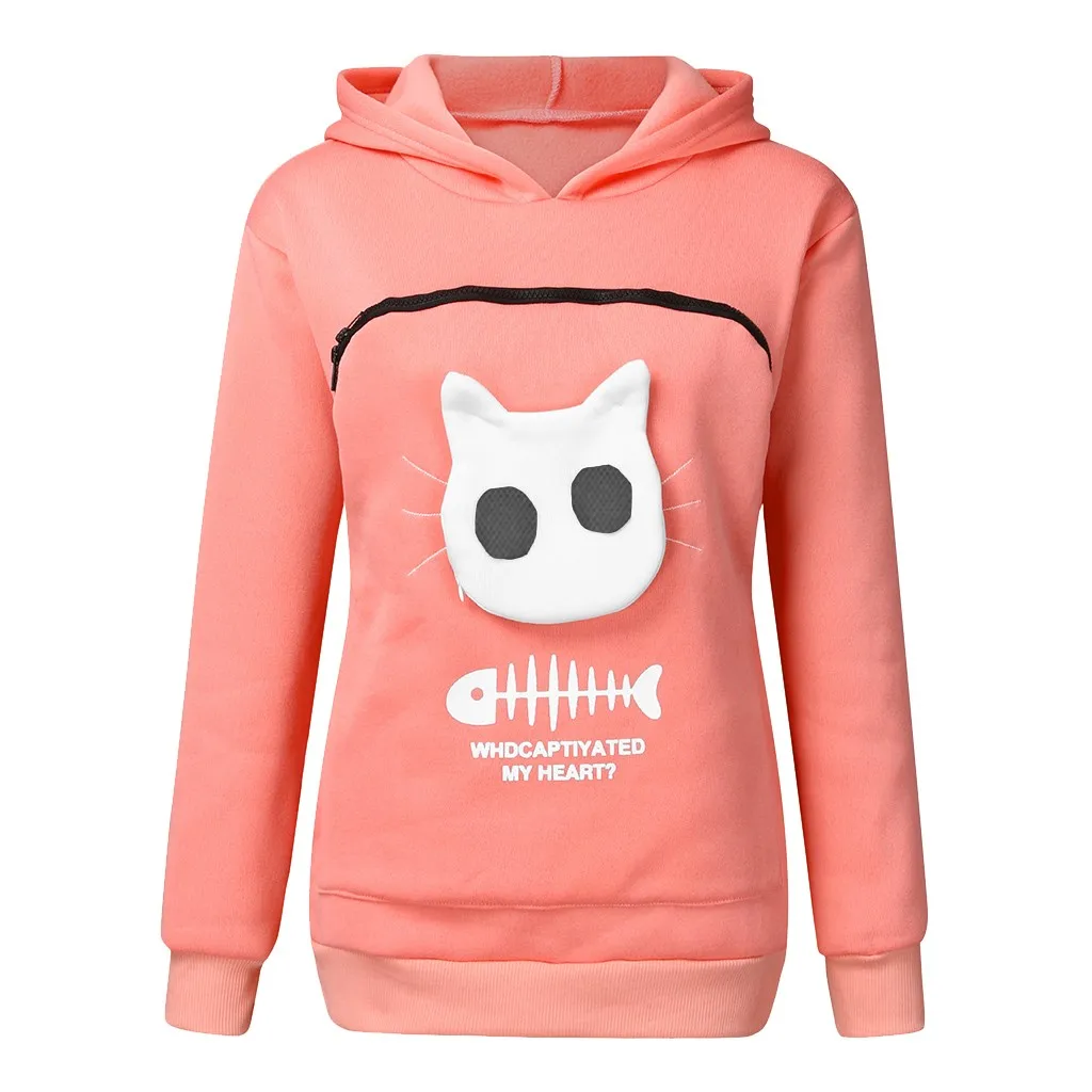Women’s Sweatshirt Animal Pouch Hood Tops Carry Cat Breathable Pullover Blouse Las Mujeres Sweetshirts Спортивный Костюм Женск