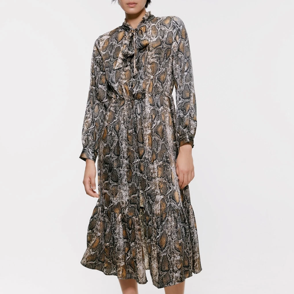 2019 осеннее и зимнее новое платье со змеиным принтом женское трапециевидной формы