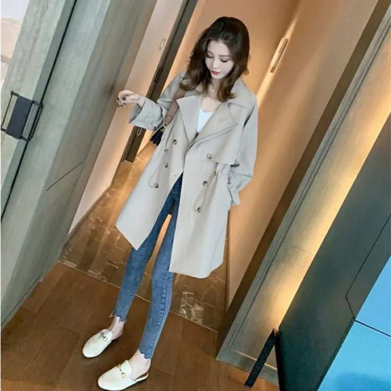 

Ladies windbreaker 2021 autumn and winter retro British mid-length fashion temperament jacket trend clothing