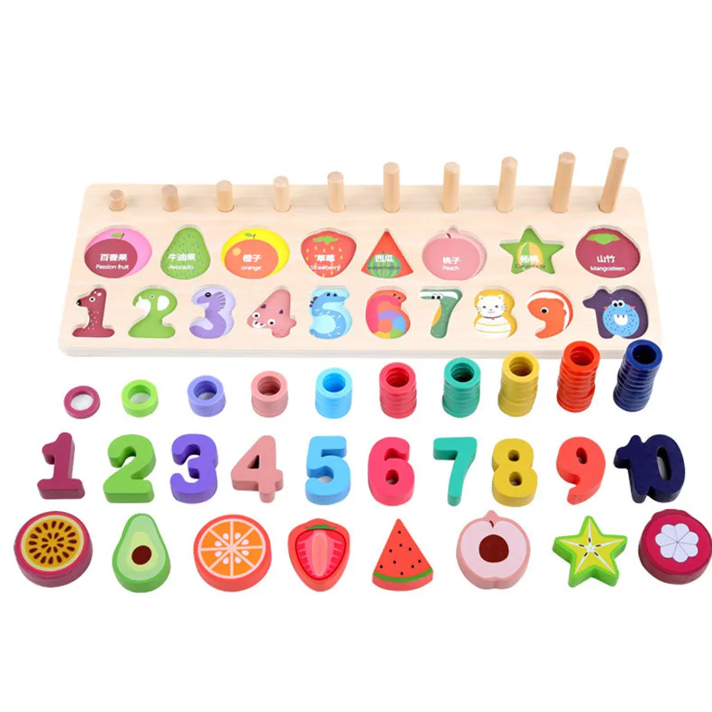 Деревянные игрушки пазлы с цифрами и фруктами Детские Игрушки для раннего