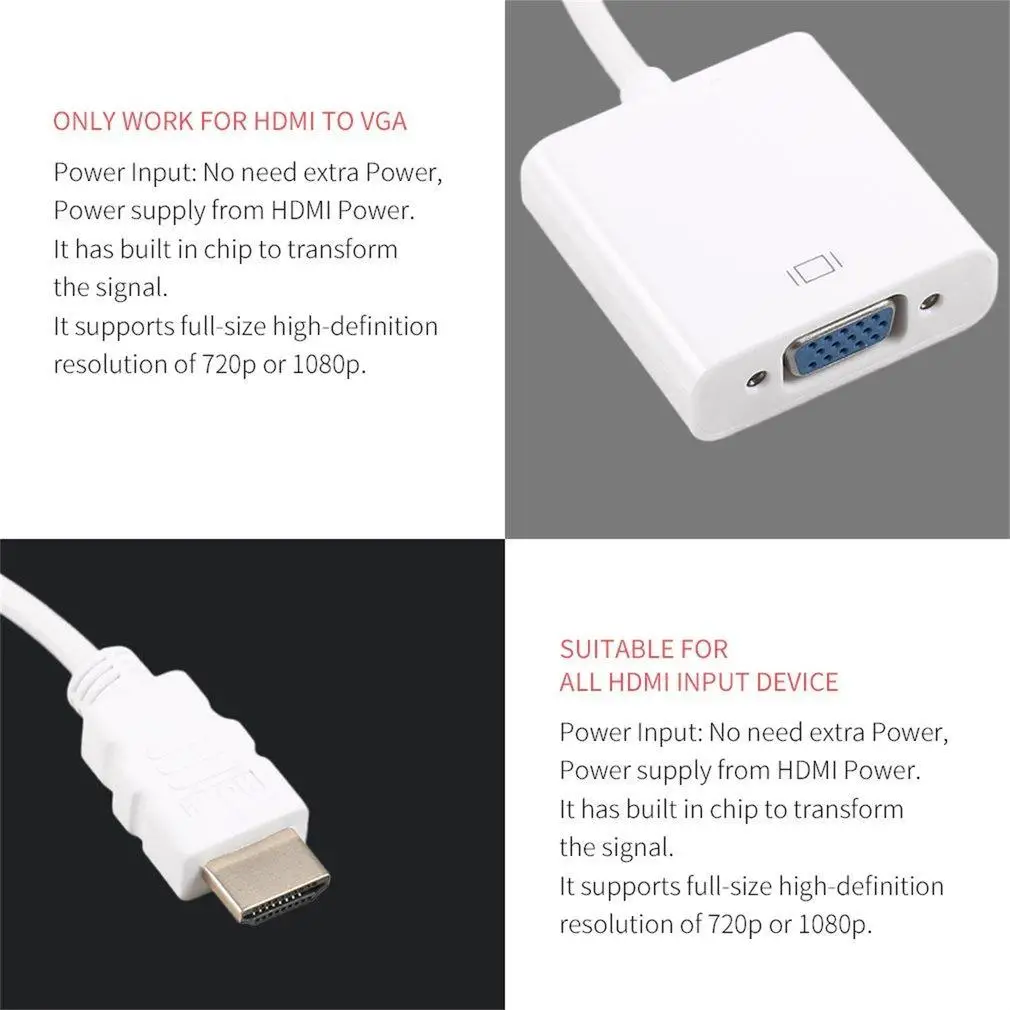 Новый HDMI мужчина к VGA Женский видео кабель адаптер шнура конвертера 1080P QT|Кабели