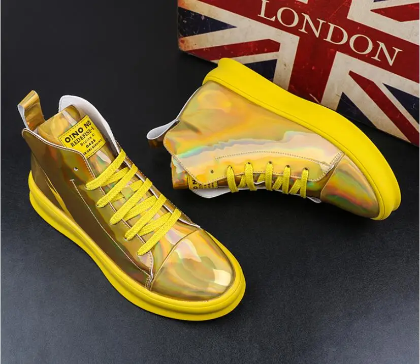 High quality Men's platform loafers gold Casual Flats Shoes designer brand Male Prom students board white shoes
