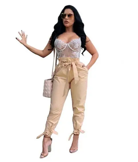 2019 Robe Brand High Elastic Waist Harem Pants Women Autumn Summer Ninth Office Lady Black Trousers Belt DW437 | Женская одежда