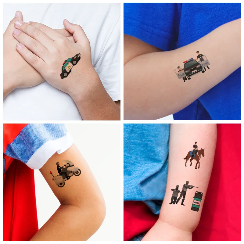 Детская Татуировка Временная наклейка полиция патруль пикап полицейский герой