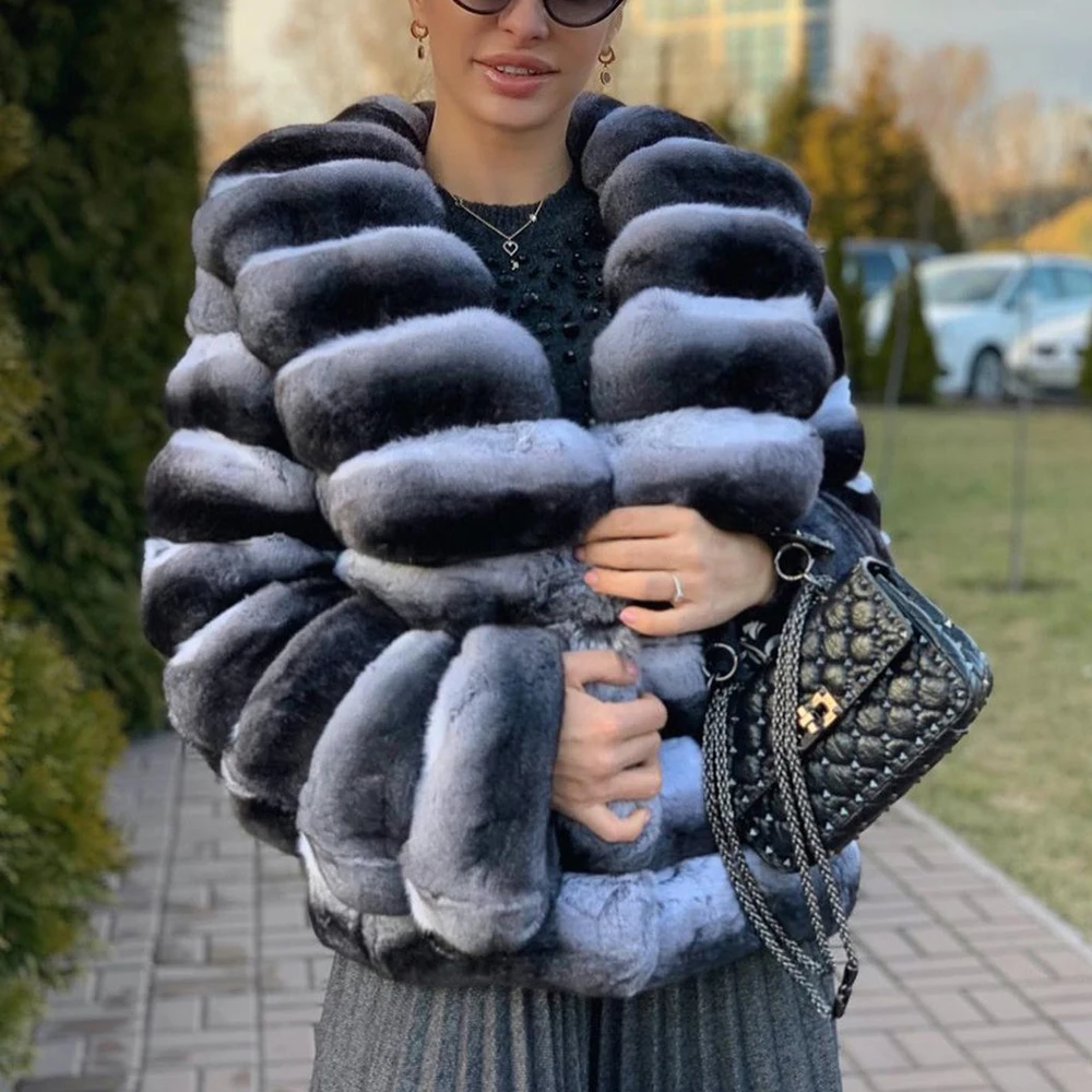 Fashion Short Real Rex Rabbit Fur Coat for Women High Quality Winter Woman Natural Rex Rabbit Fur Jacket with Big Lapel Collar