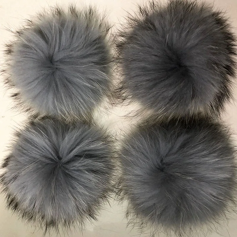 15pcs DIY 15cm Grey Black Yellow White Raccoon&Fox Fur Pom Poms Real Genuine Fur pomopms Colors Can be Mixed
